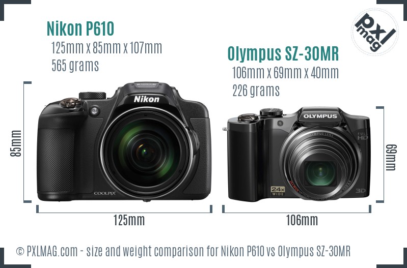 Nikon P610 vs Olympus SZ-30MR size comparison