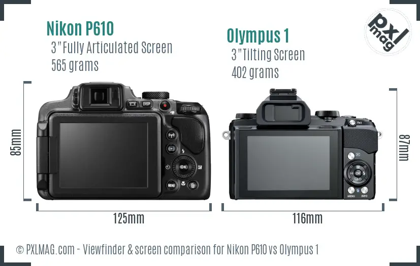 Nikon P610 vs Olympus 1 Screen and Viewfinder comparison