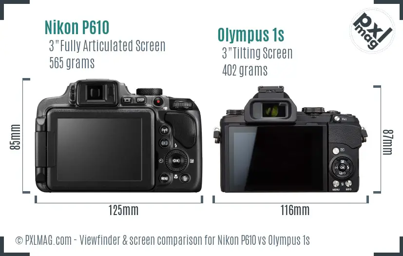 Nikon P610 vs Olympus 1s Screen and Viewfinder comparison