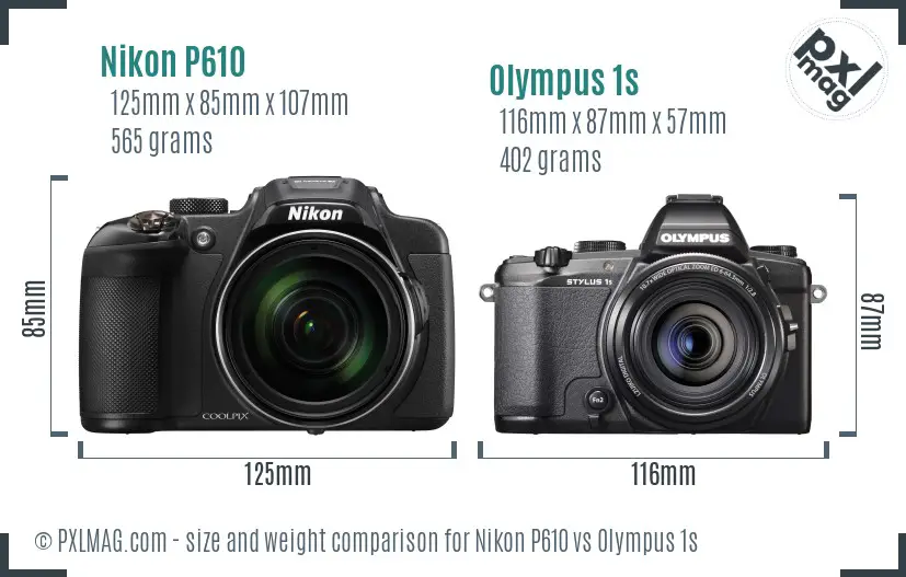 Nikon P610 vs Olympus 1s size comparison