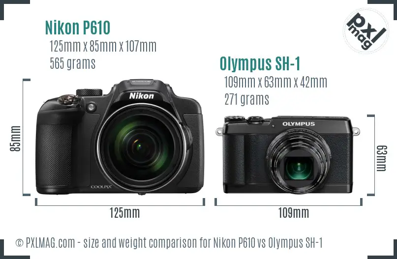 Nikon P610 vs Olympus SH-1 size comparison Nikon P610 vs Olympus SH-1 size comparison