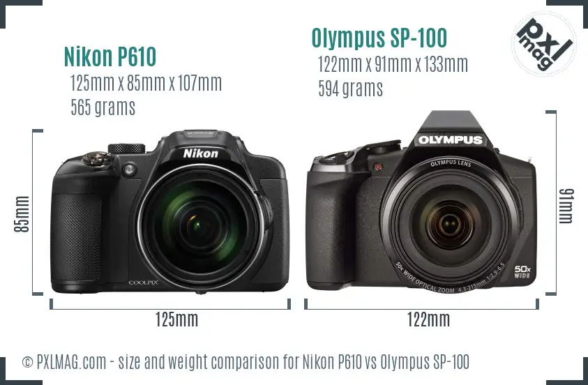Nikon P610 vs Olympus SP-100 size comparison Nikon P610 vs Olympus SP-100 size comparison