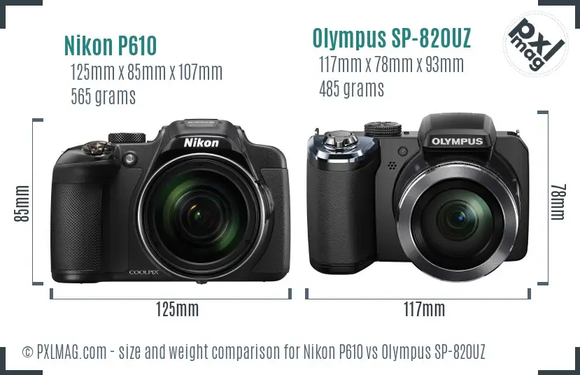 Size and ergonomic comparison of Nikon P610 and Olympus SP-820UZ