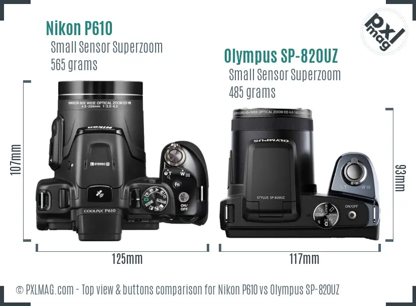 Top view comparison of Nikon P610 and Olympus SP-820UZ