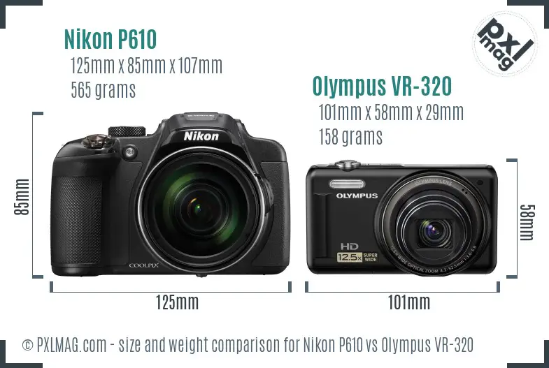 Nikon P610 vs Olympus VR-320 size comparison