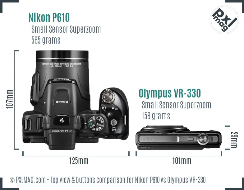 Nikon P610 vs Olympus VR-330 top view buttons comparison