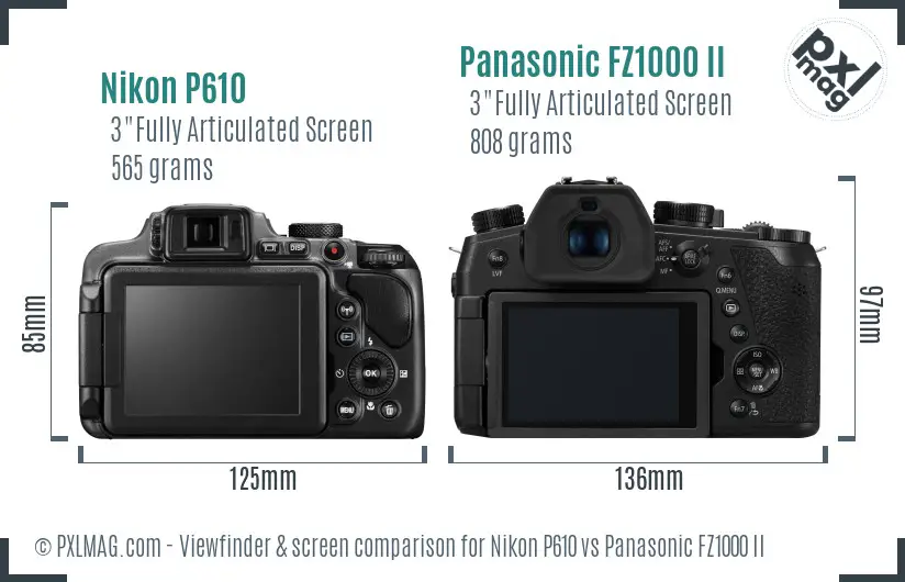 Nikon P610 vs Panasonic FZ1000 II Screen and Viewfinder comparison