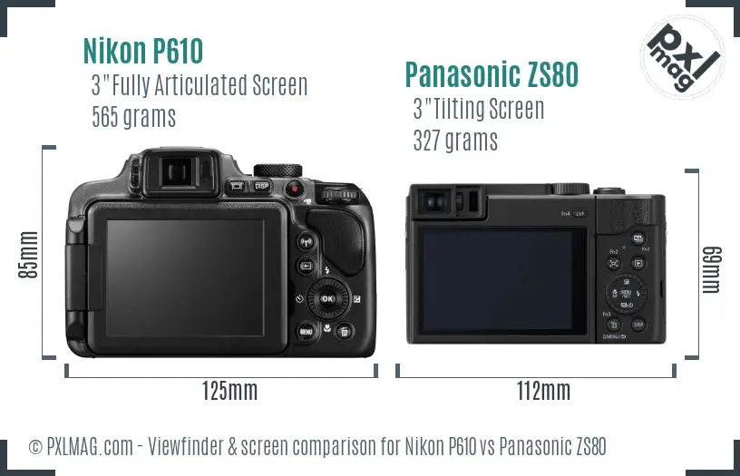Nikon P610 vs Panasonic ZS80 Screen and Viewfinder comparison
