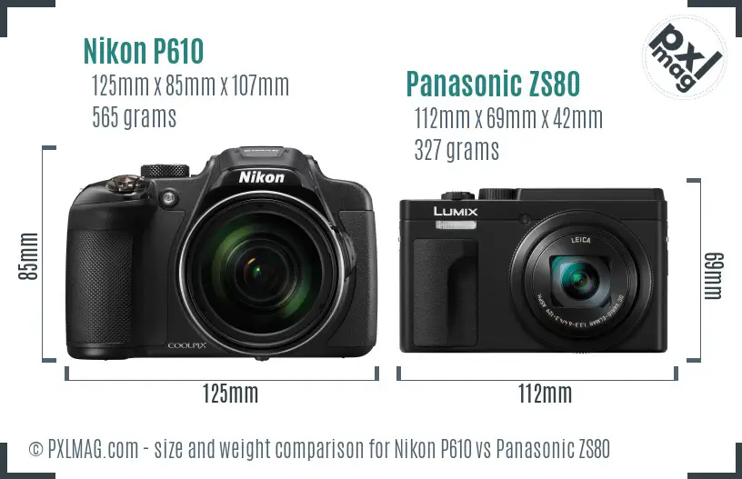 Nikon P610 vs Panasonic ZS80 size comparison