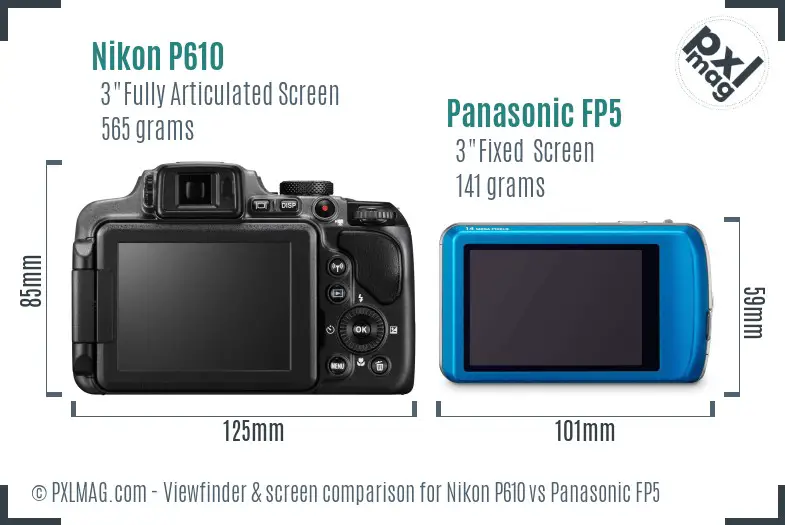 Nikon P610 vs Panasonic FP5 Screen and Viewfinder comparison
