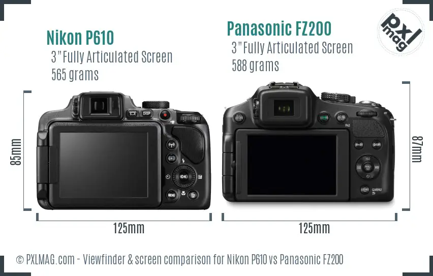 Nikon P610 vs Panasonic FZ200 Screen and Viewfinder comparison