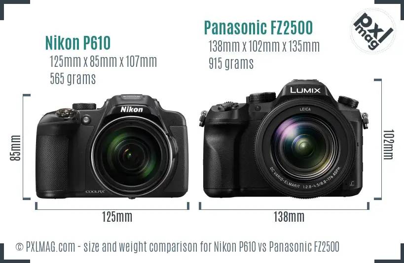 Nikon P610 vs Panasonic FZ2500 size comparison Nikon P610 vs Panasonic FZ2500 size comparison
