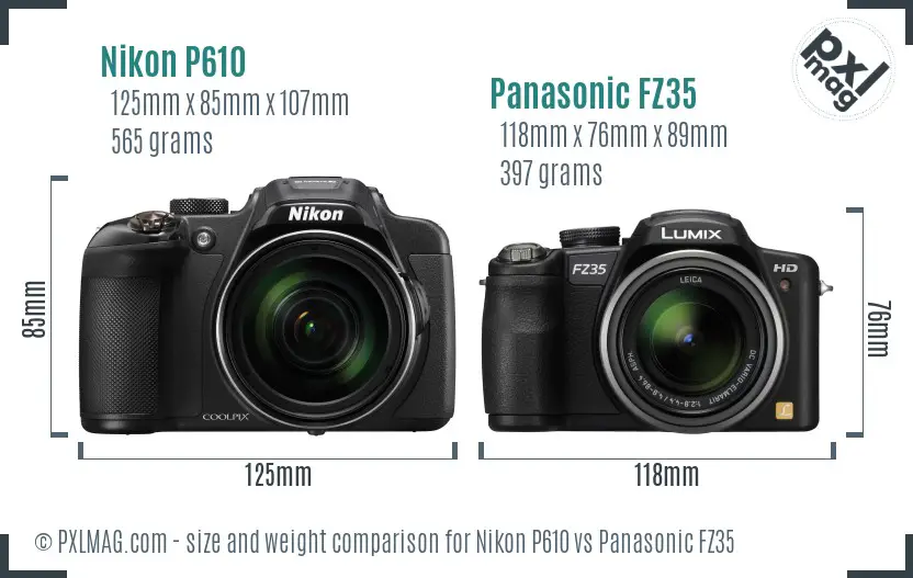 Nikon P610 vs Panasonic FZ35 size comparison Nikon P610 vs Panasonic FZ35 size comparison