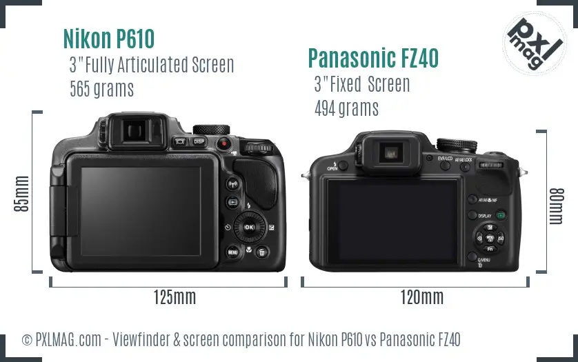Nikon P610 vs Panasonic FZ40 Screen and Viewfinder comparison