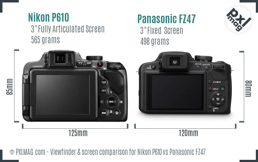 Nikon P610 vs Panasonic FZ47 Screen and Viewfinder comparison