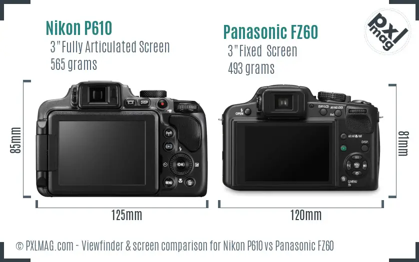 Nikon P610 vs Panasonic FZ60 Screen and Viewfinder comparison