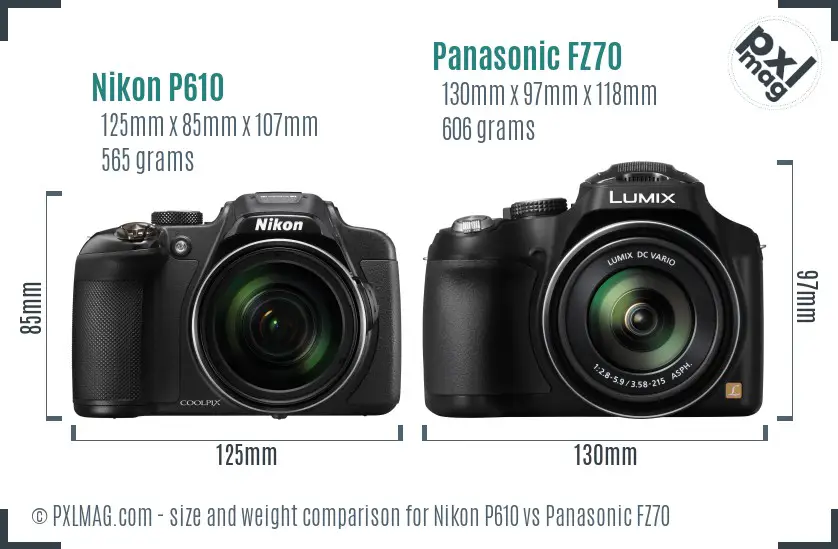 Nikon P610 vs Panasonic FZ70 size comparison Nikon P610 vs Panasonic FZ70 size comparison