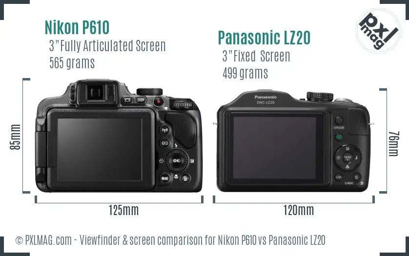 Nikon P610 vs Panasonic LZ20 Screen and Viewfinder comparison