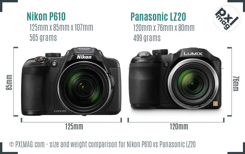 Nikon P610 vs Panasonic LZ20 size comparison Nikon P610 vs Panasonic LZ20 size comparison