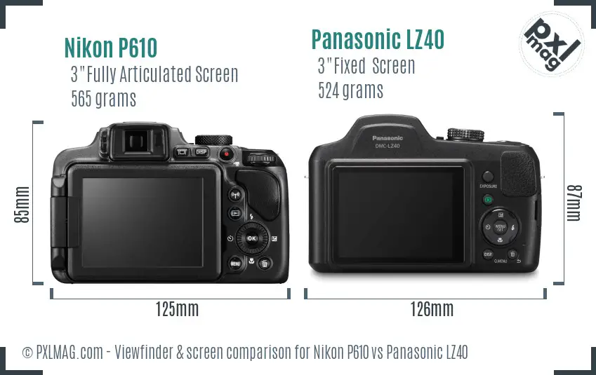 Nikon P610 vs Panasonic LZ40 Screen and Viewfinder comparison