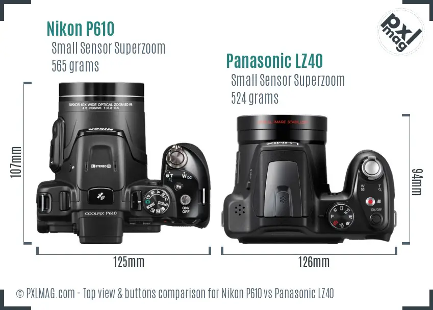 Nikon P610 vs Panasonic LZ40 top view buttons comparison