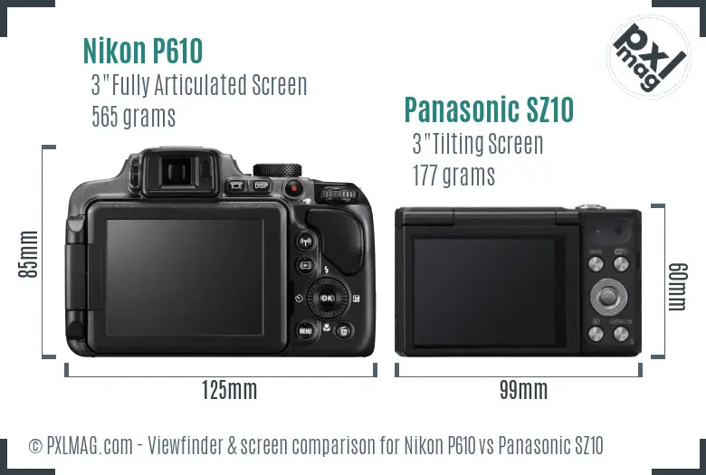 Nikon P610 vs Panasonic SZ10 Screen and Viewfinder comparison