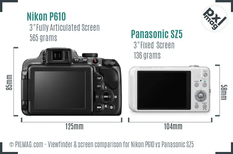 Nikon P610 vs Panasonic SZ5 Screen and Viewfinder comparison