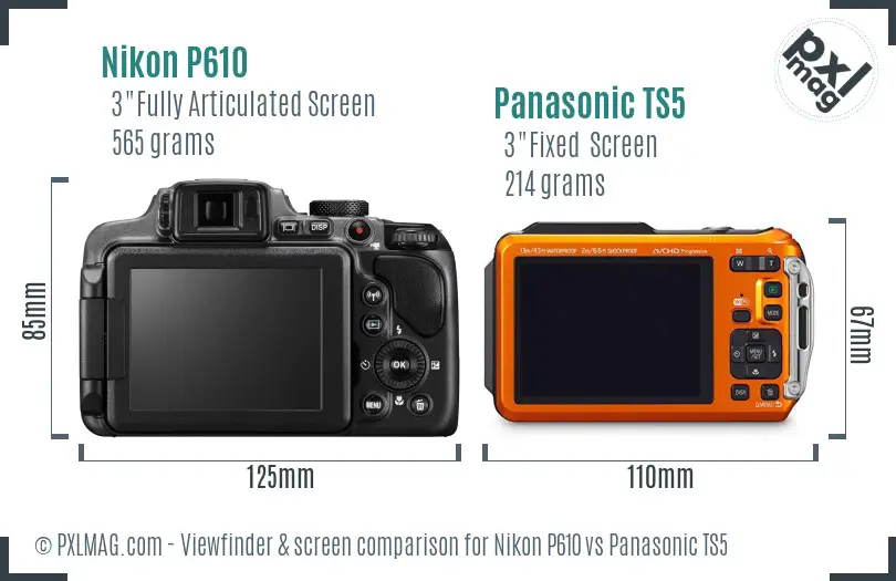 Nikon P610 vs Panasonic TS5 Screen and Viewfinder comparison