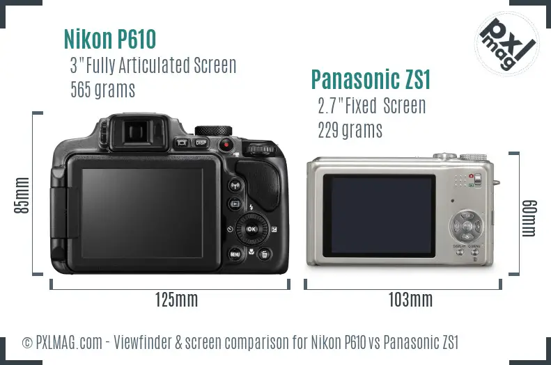 Nikon P610 vs Panasonic ZS1 Screen and Viewfinder comparison
