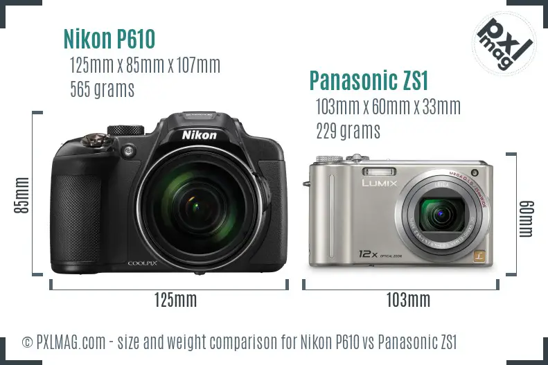 Nikon P610 vs Panasonic ZS1 size comparison