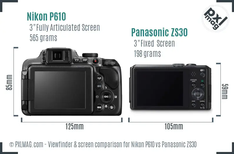 Nikon P610 vs Panasonic ZS30 Screen and Viewfinder comparison