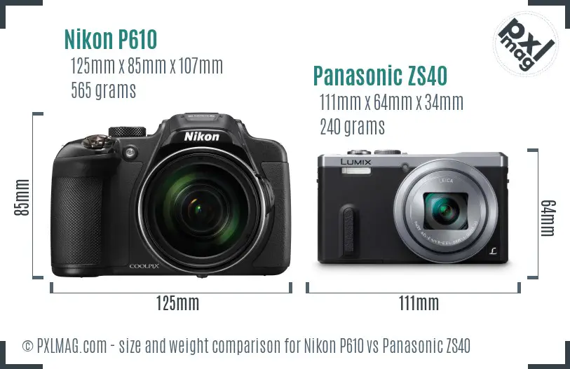 Nikon P610 vs Panasonic ZS40 size comparison Nikon P610 vs Panasonic ZS40 size comparison