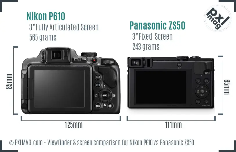 Nikon P610 vs Panasonic ZS50 Screen and Viewfinder comparison