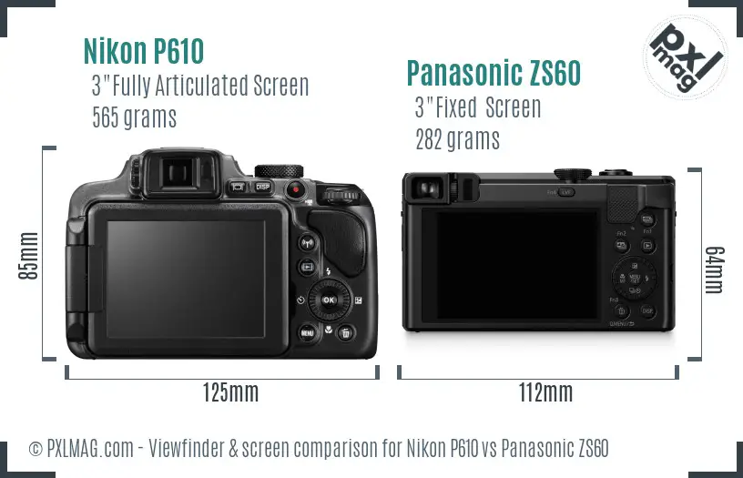 Nikon P610 vs Panasonic ZS60 Screen and Viewfinder comparison