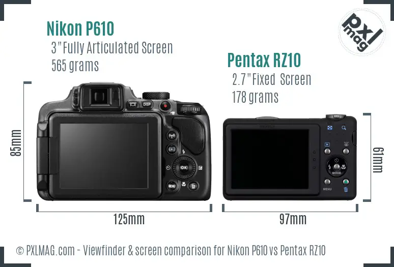 Nikon P610 vs Pentax RZ10 Screen and Viewfinder comparison