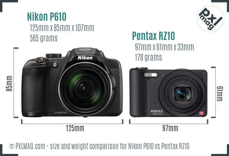 Nikon P610 vs Pentax RZ10 size comparison