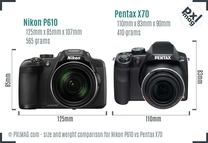 Nikon P610 vs Pentax X70 size comparison Nikon P610 vs Pentax X70 size comparison