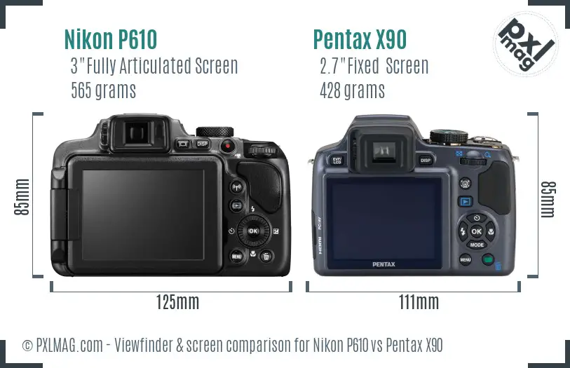 Nikon P610 vs Pentax X90 Screen and Viewfinder comparison