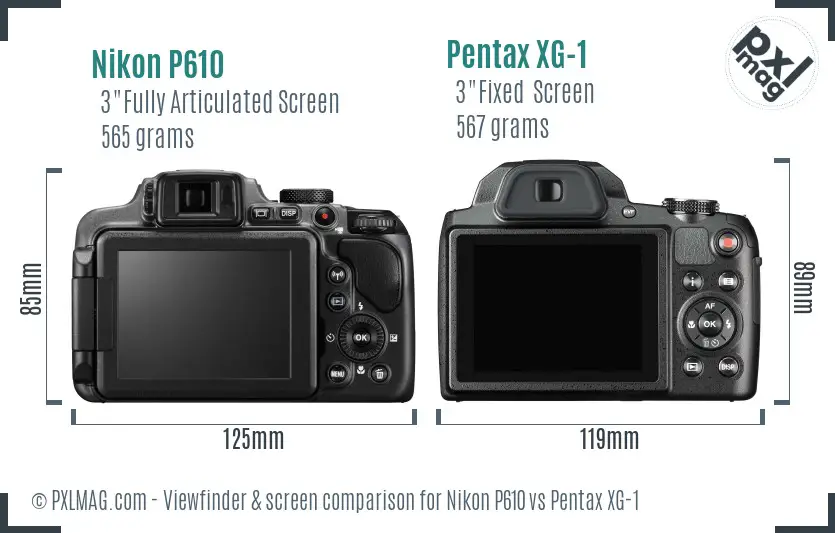 Nikon P610 vs Pentax XG-1 Screen and Viewfinder comparison