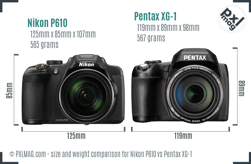 Nikon P610 vs Pentax XG-1 size comparison