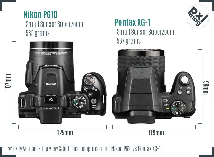 Nikon P610 vs Pentax XG-1 top view buttons comparison