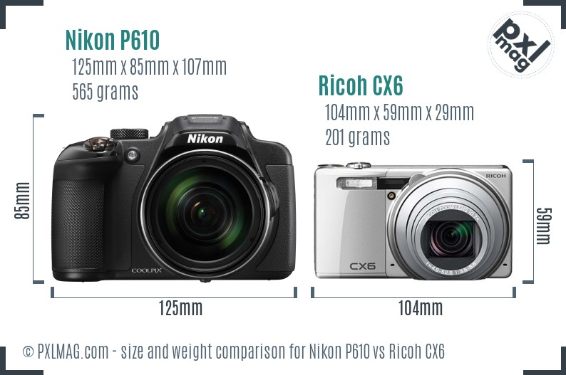 Nikon P610 vs Ricoh CX6 size comparison Nikon P610 vs Ricoh CX6 size comparison