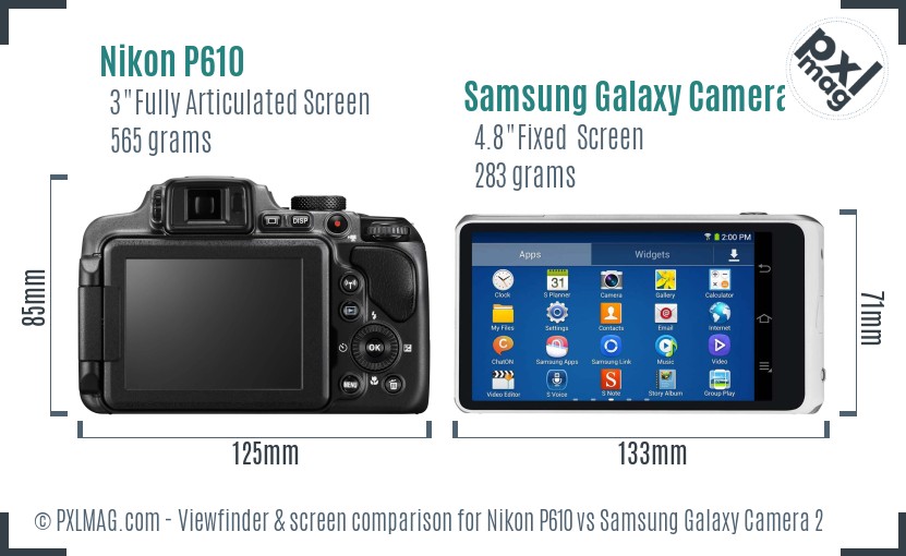 Nikon P610 vs Samsung Galaxy Camera 2 Screen and Viewfinder comparison