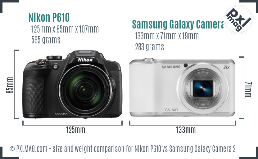 Nikon P610 vs Samsung Galaxy Camera 2 size comparison
