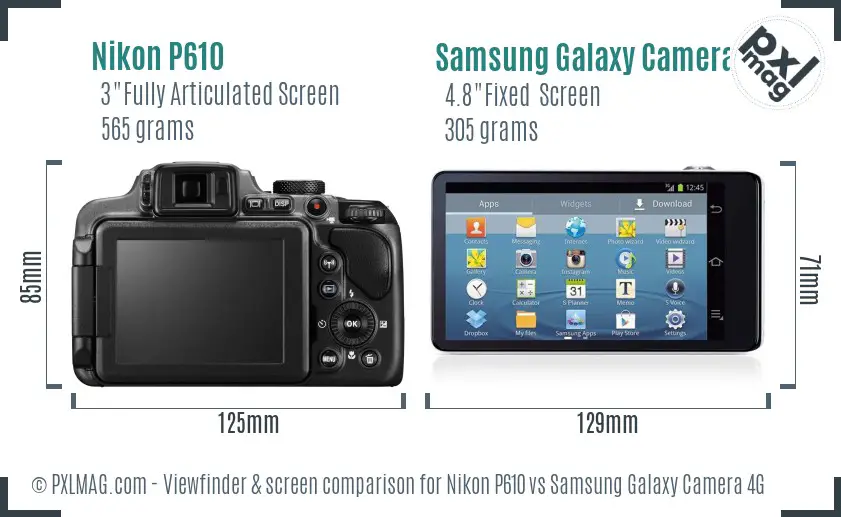 Nikon P610 vs Samsung Galaxy Camera 4G Screen and Viewfinder comparison