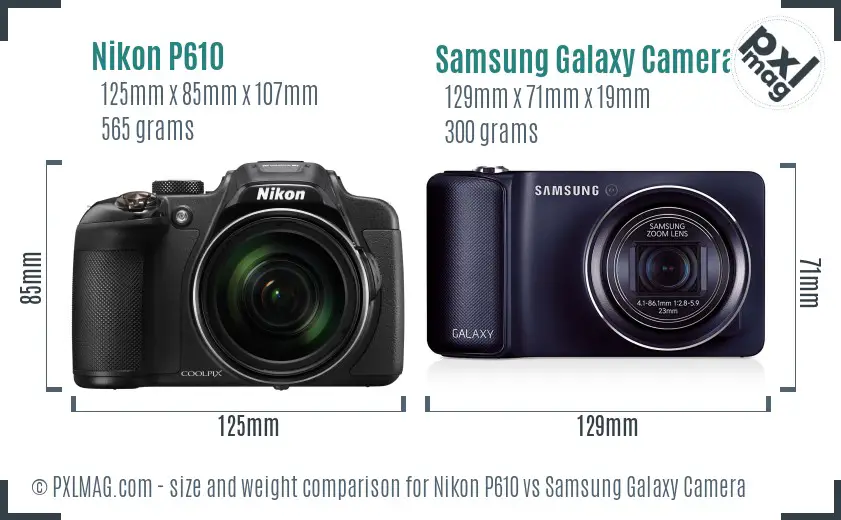 Nikon P610 vs Samsung Galaxy Camera size comparison