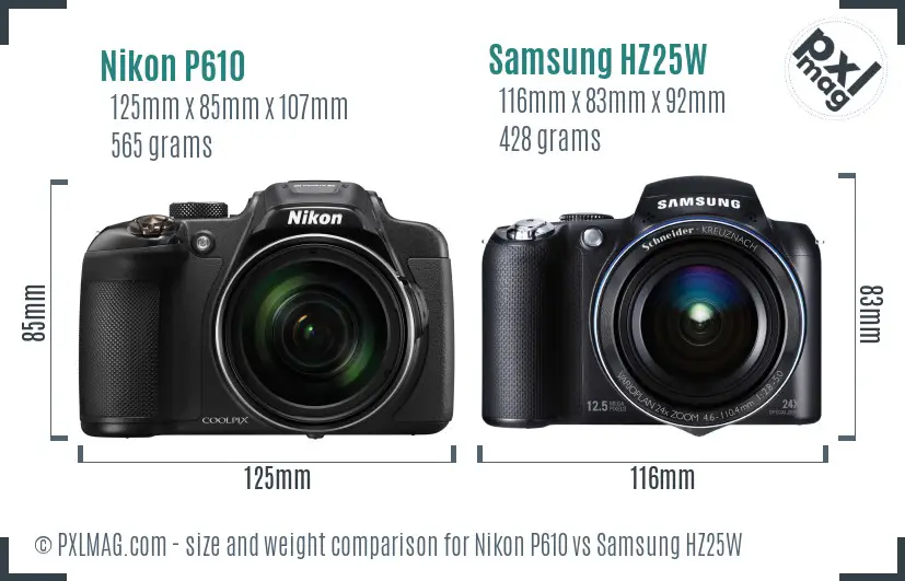 Nikon P610 vs Samsung HZ25W size comparison Nikon P610 vs Samsung HZ25W size comparison