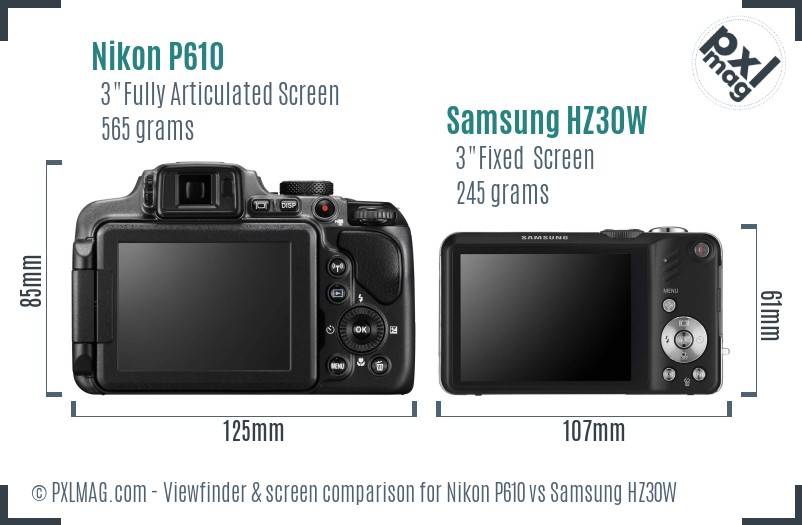 Nikon P610 vs Samsung HZ30W Screen and Viewfinder comparison