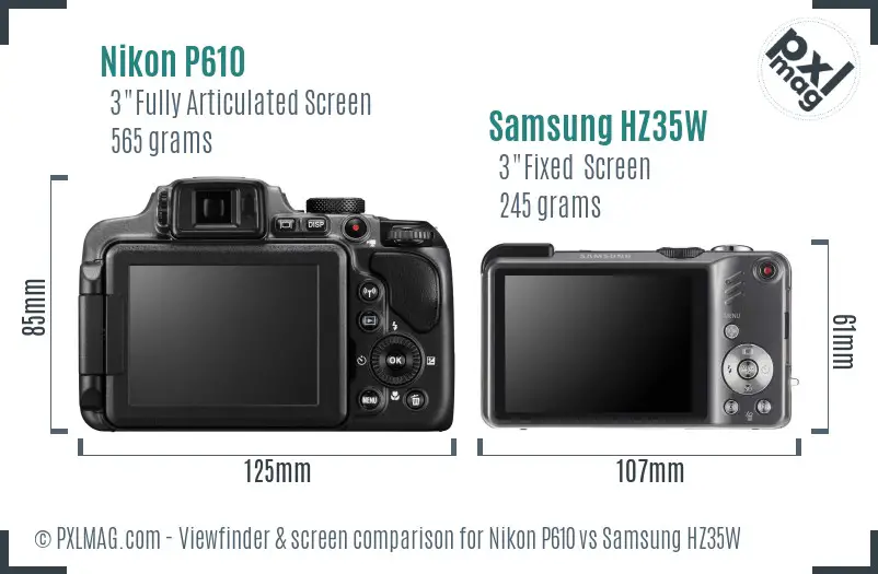 Nikon P610 vs Samsung HZ35W Screen and Viewfinder comparison