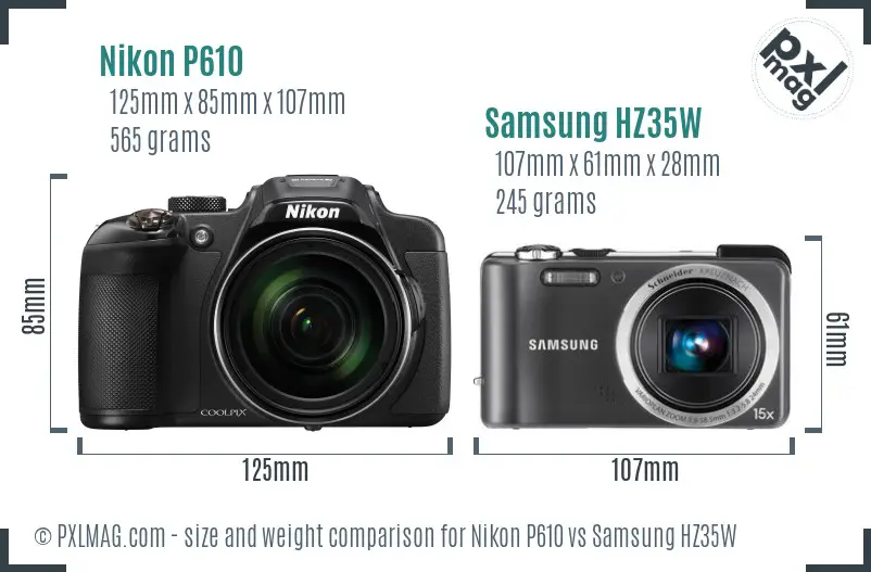 Nikon P610 vs Samsung HZ35W size comparison